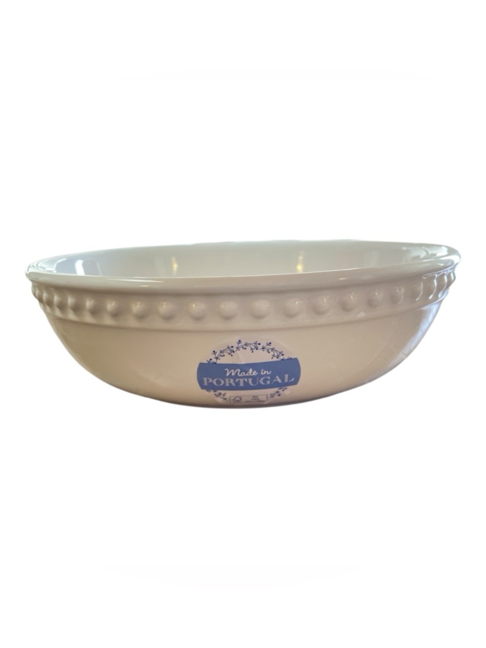 White Beaded Rim Serving Bowl 8” Made In Portugal NWT